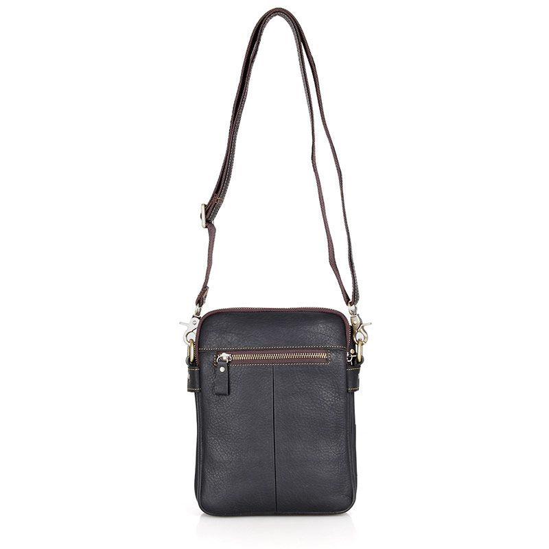 1002A Black Genuine Leather Mens Small Sling Bag Purse_Waist Bag Fanny